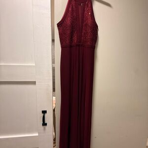 Elegant Burgundy Halter Evening Dress
